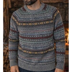 J Crew Mens Cozy Knit Fair Isle Crewneck 100% Lambswool Sweater Sz M Winter